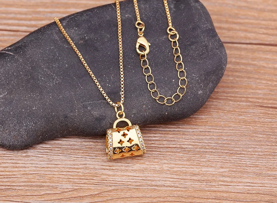 BAG SHAPE CRYSTAL NECKLACE