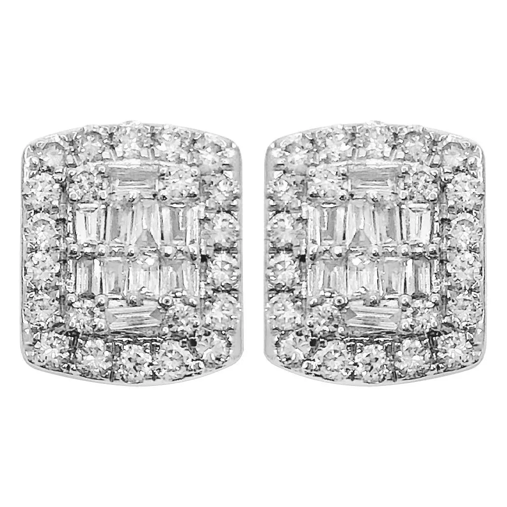 Baguette Rectangle Diamond Earrings .94cttw 10K White Gold