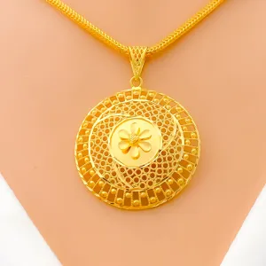 Beaded Floral Net 22K Gold Pendant