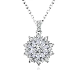 Big Flower CZ Pendant Chain Necklace