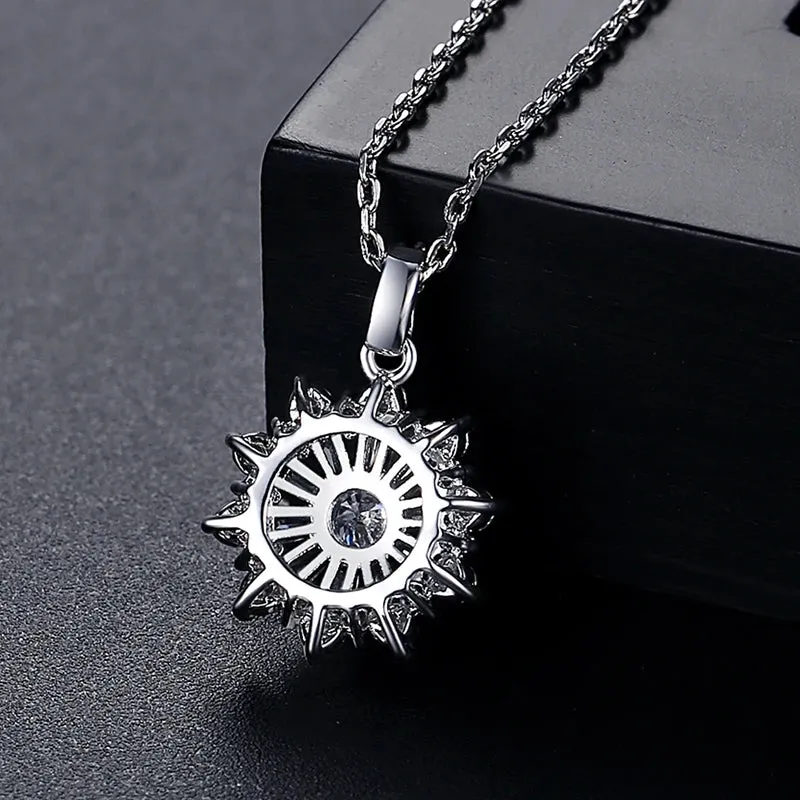 Big Flower CZ Pendant Chain Necklace