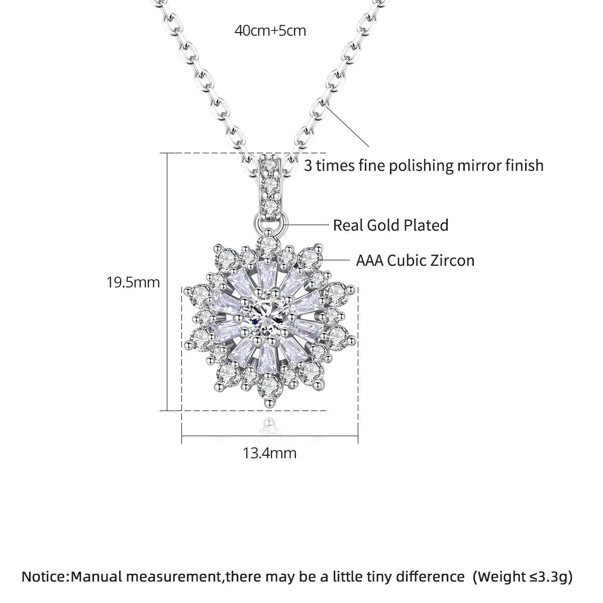 Big Flower CZ Pendant Chain Necklace