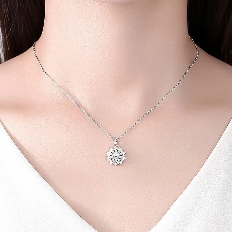 Big Flower CZ Pendant Chain Necklace