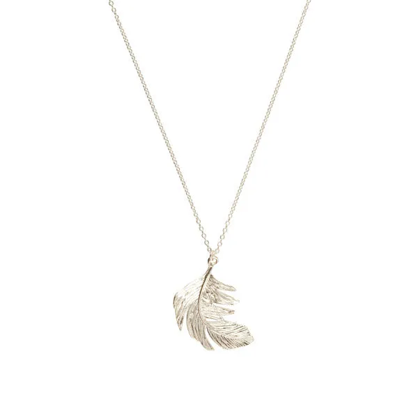 Big Silver Feather Necklace