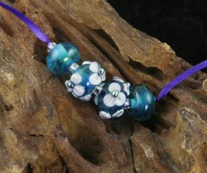 Blue Floral Lampwork Beads Set SRA