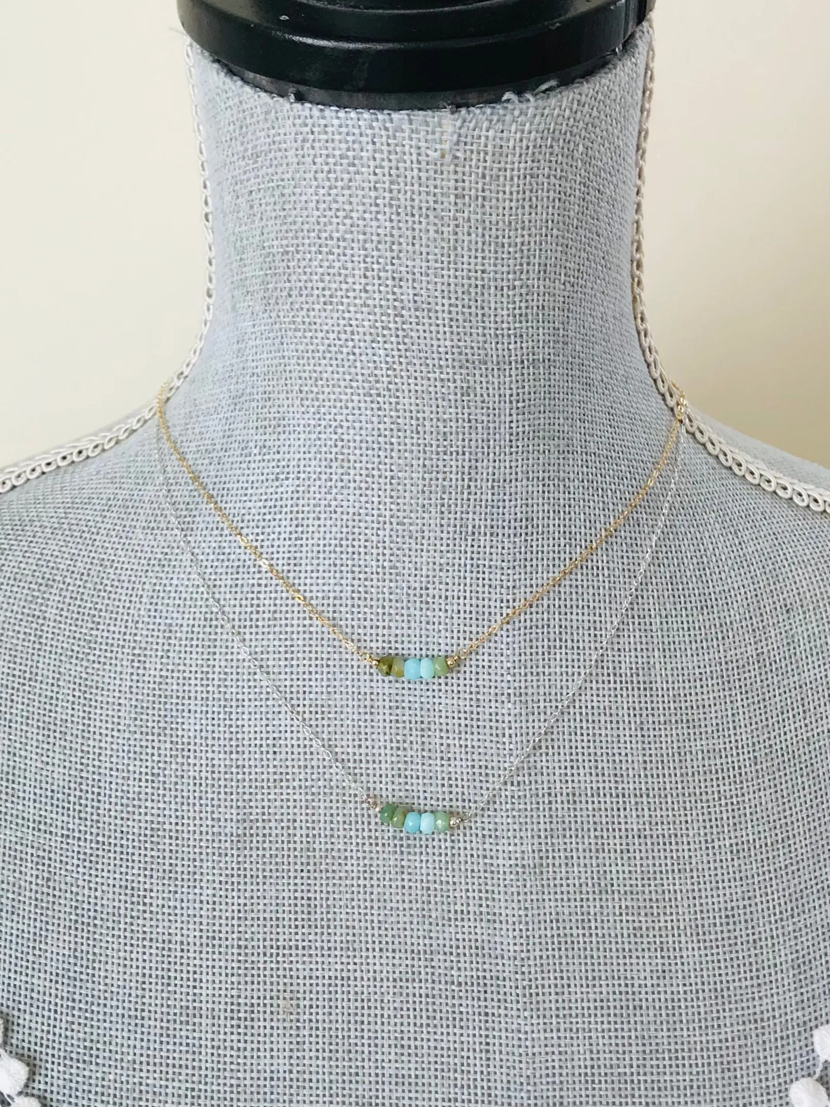 Blue Peruvian Opal Beaded Bar Necklace