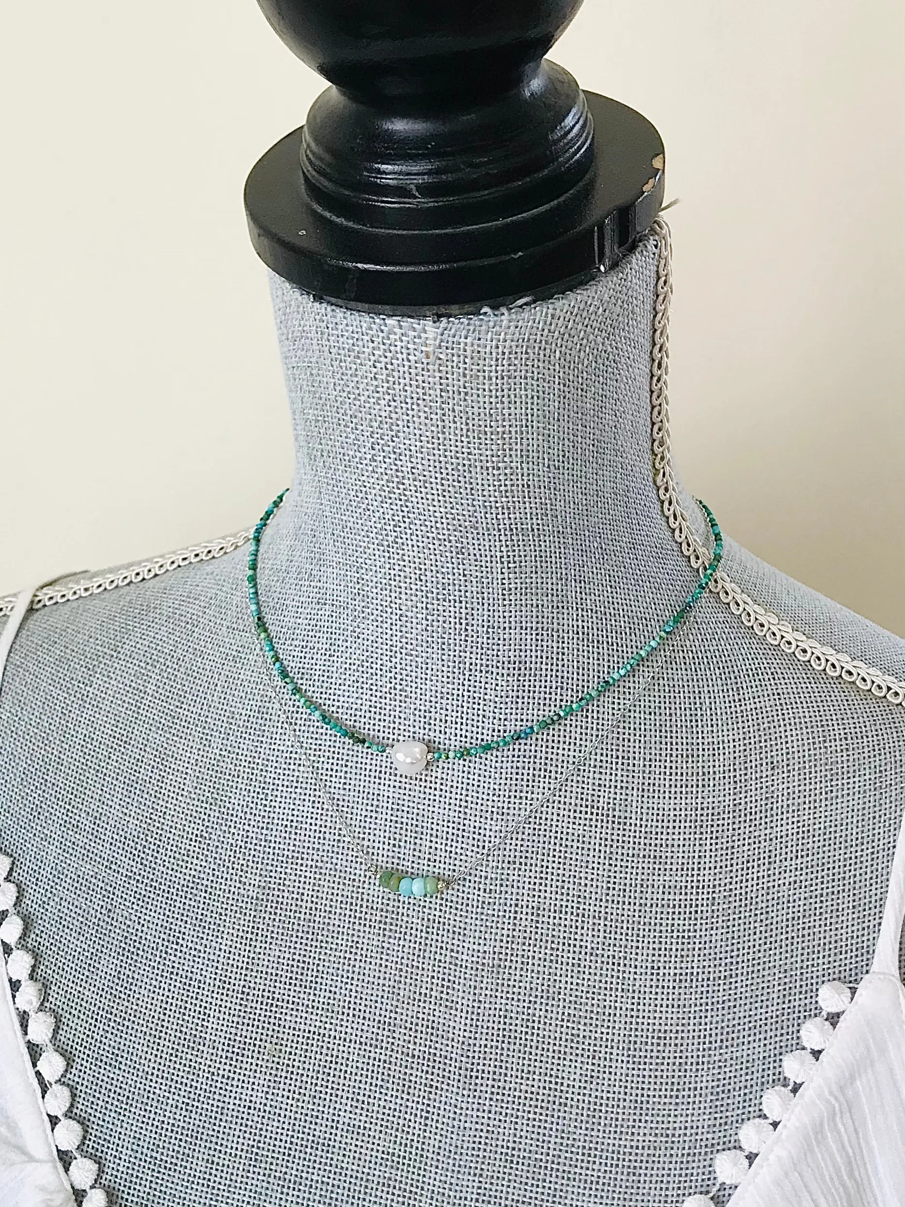 Blue Peruvian Opal Beaded Bar Necklace