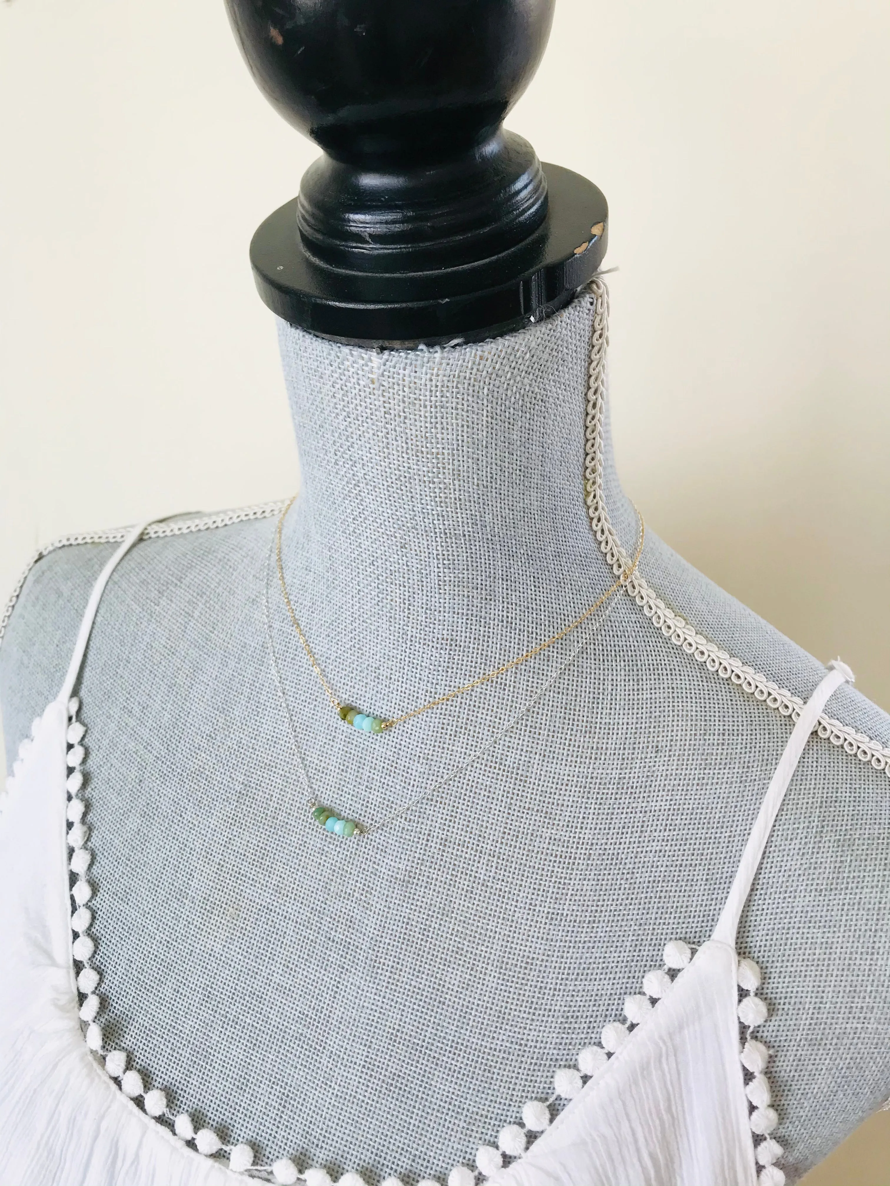 Blue Peruvian Opal Beaded Bar Necklace