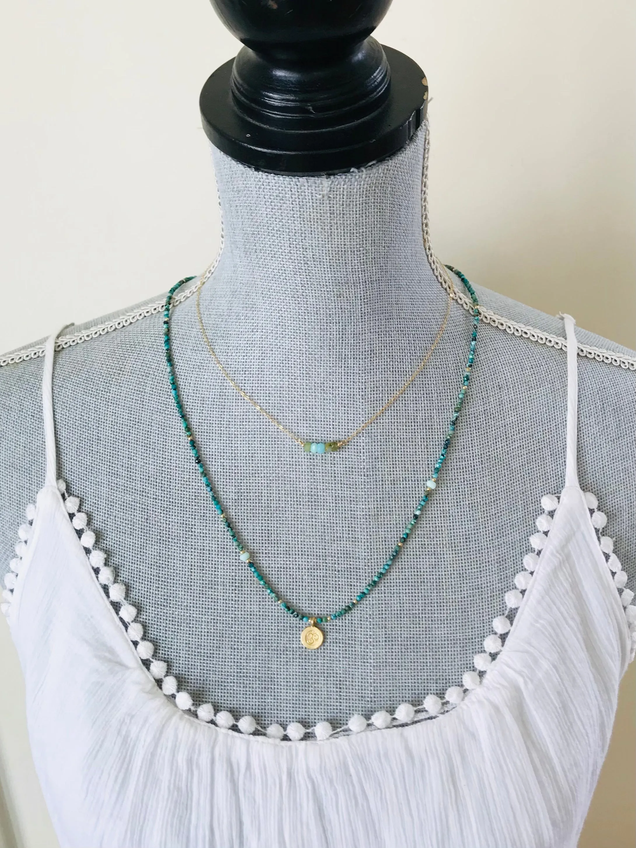 Blue Peruvian Opal Beaded Bar Necklace