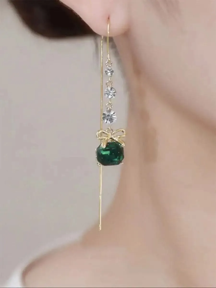 Bow Green Zircon Wire Earrings MSE101038