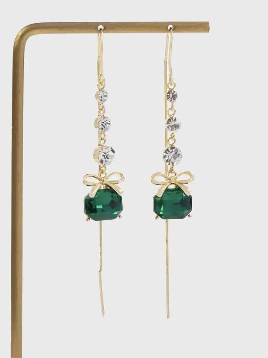 Bow Green Zircon Wire Earrings MSE101038