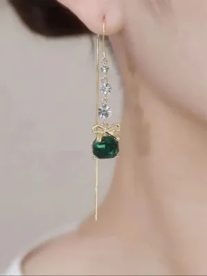 Bow Green Zircon Wire Earrings MSE101038