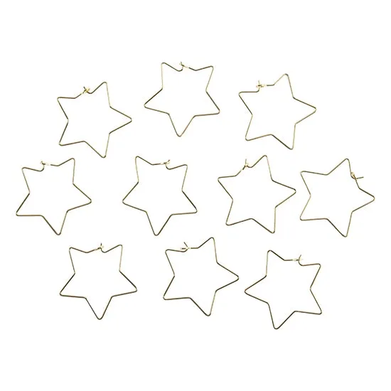 Brass Earring Hook Pendant - Star - 18k Gold Plated - Pkg/10