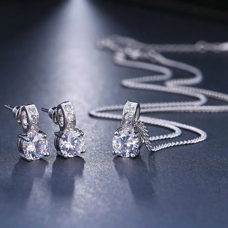 Bridal Jewelry Set With AAAA Quality Zircon Set of Earrings Pendant Necklaces