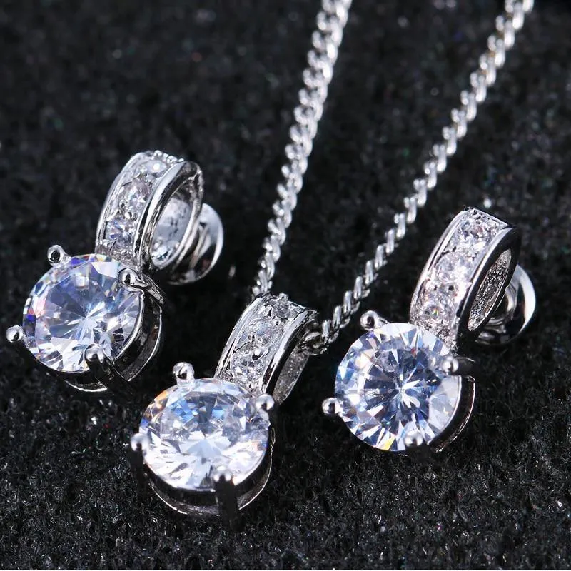 Bridal Jewelry Set With AAAA Quality Zircon Set of Earrings Pendant Necklaces