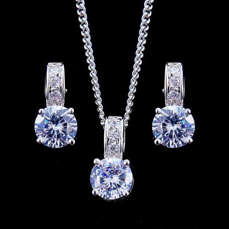 Bridal Jewelry Set With AAAA Quality Zircon Set of Earrings Pendant Necklaces