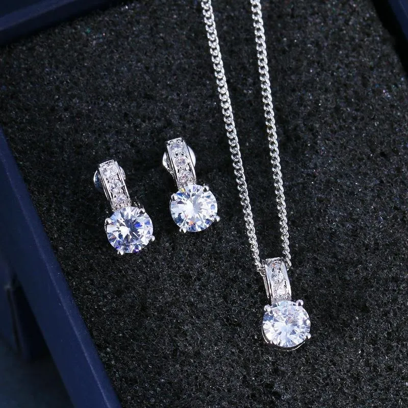 Bridal Jewelry Set With AAAA Quality Zircon Set of Earrings Pendant Necklaces