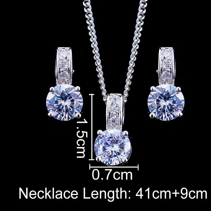 Bridal Jewelry Set With AAAA Quality Zircon Set of Earrings Pendant Necklaces