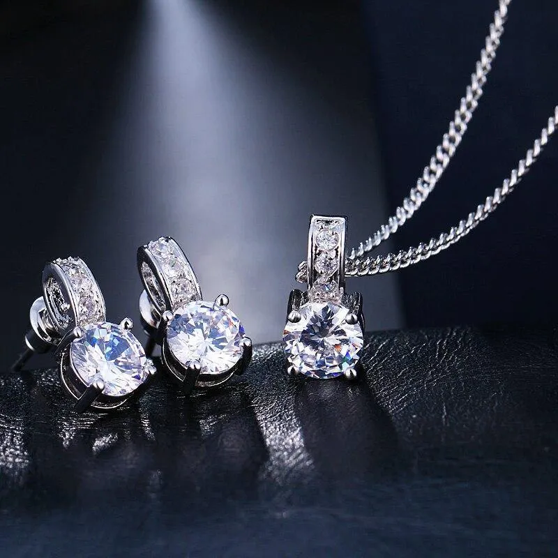 Bridal Jewelry Set With AAAA Quality Zircon Set of Earrings Pendant Necklaces