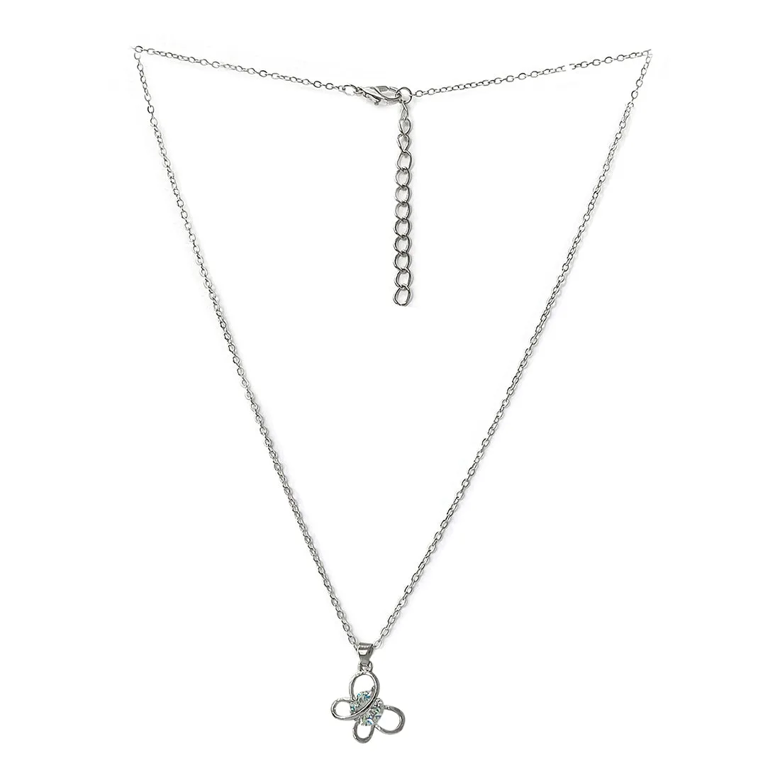 Butterfly Diamante Stud Silver-Toned Mini Pendant Necklace