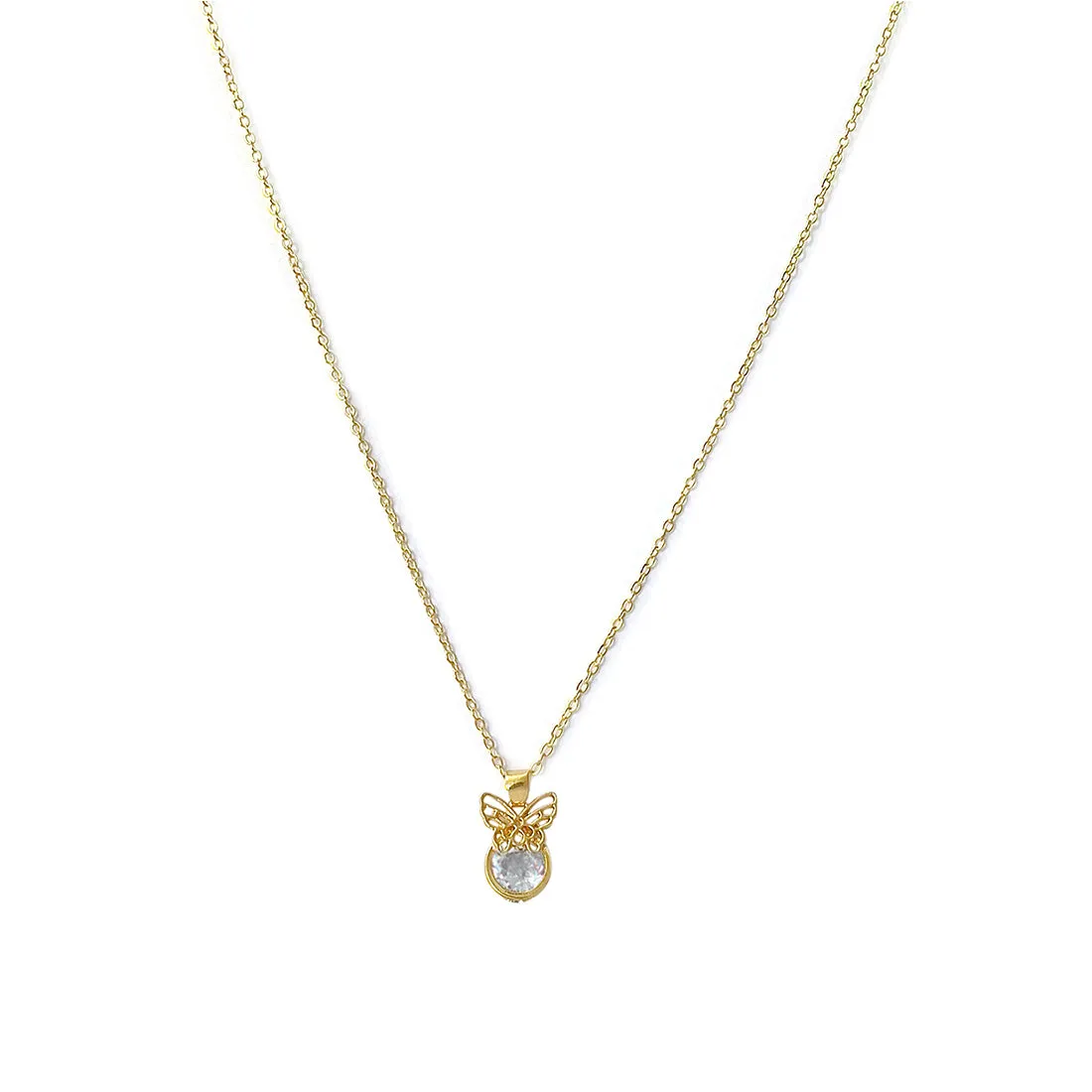 Butterfly Pendant Necklace with Circular Diamante Stud Gold-Toned Mini Pendant Necklace