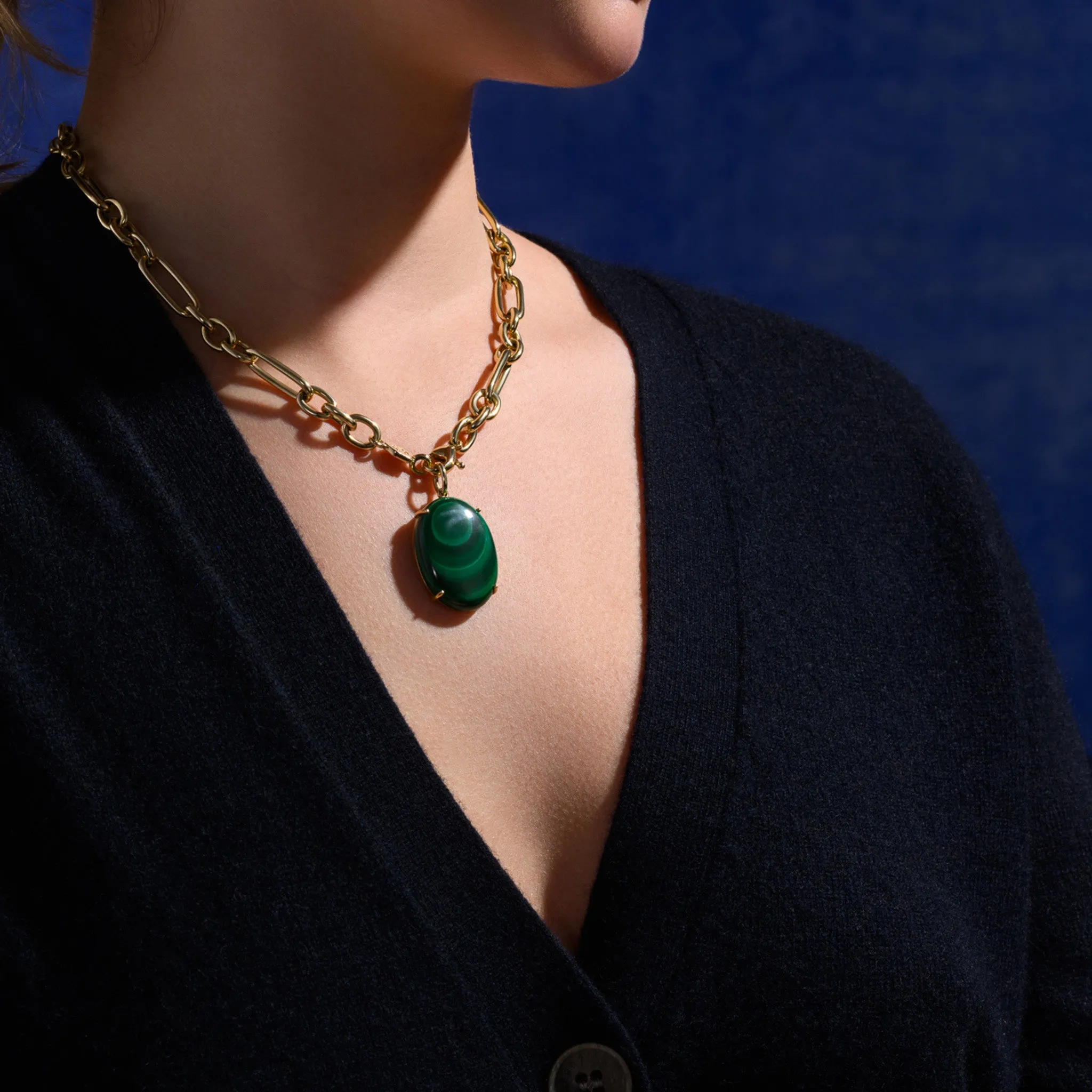 Carrelino Necklace Pendant Yellow Gold - Malachite