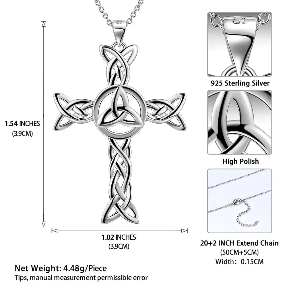 Celtic Knot Necklace Charm Cross Pendant Men Women Jewelry Sterling Silver