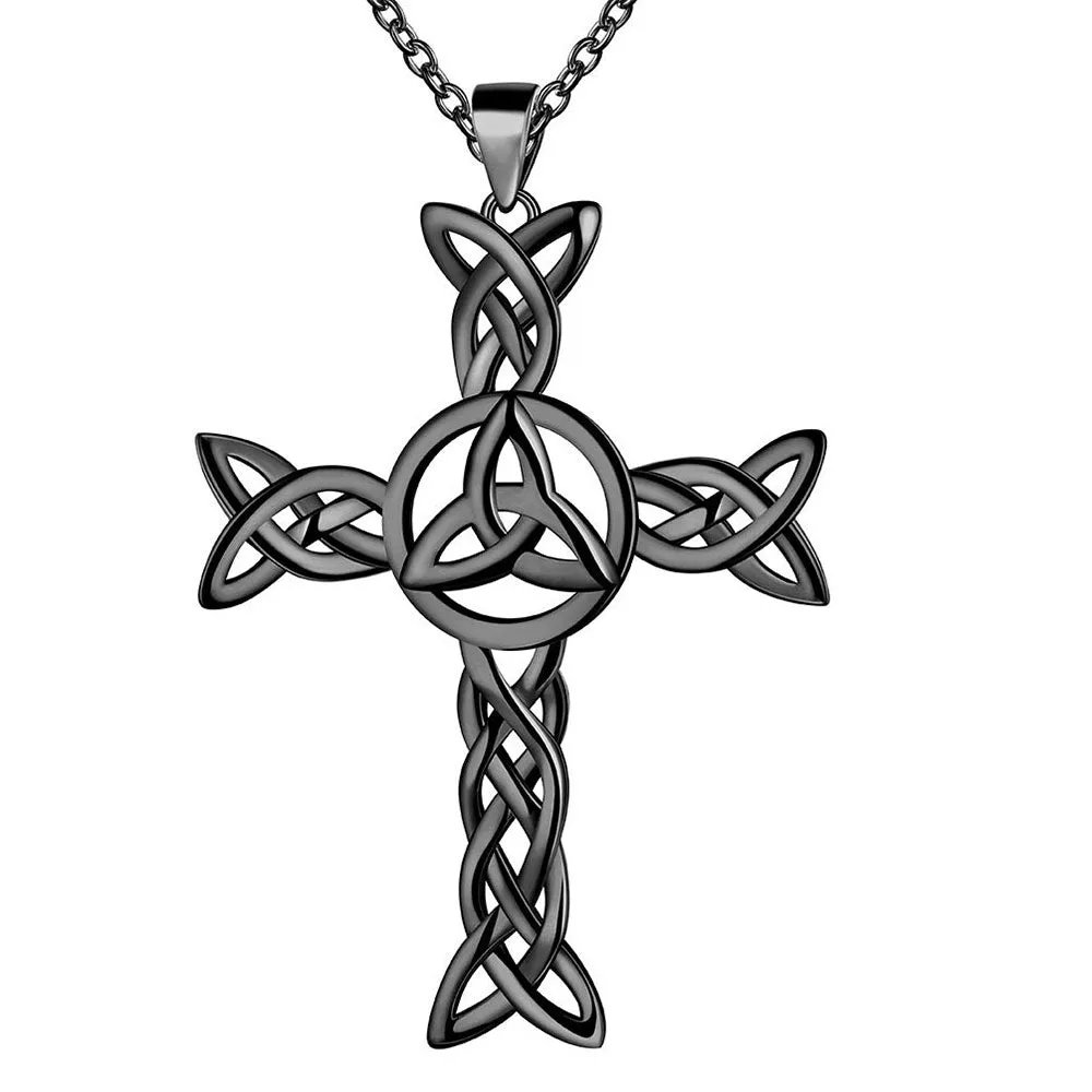 Celtic Knot Necklace Charm Cross Pendant Men Women Jewelry Sterling Silver