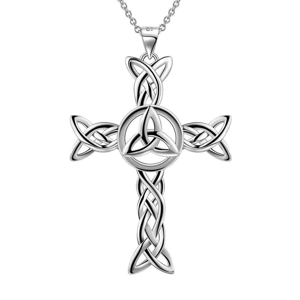 Celtic Knot Necklace Charm Cross Pendant Men Women Jewelry Sterling Silver