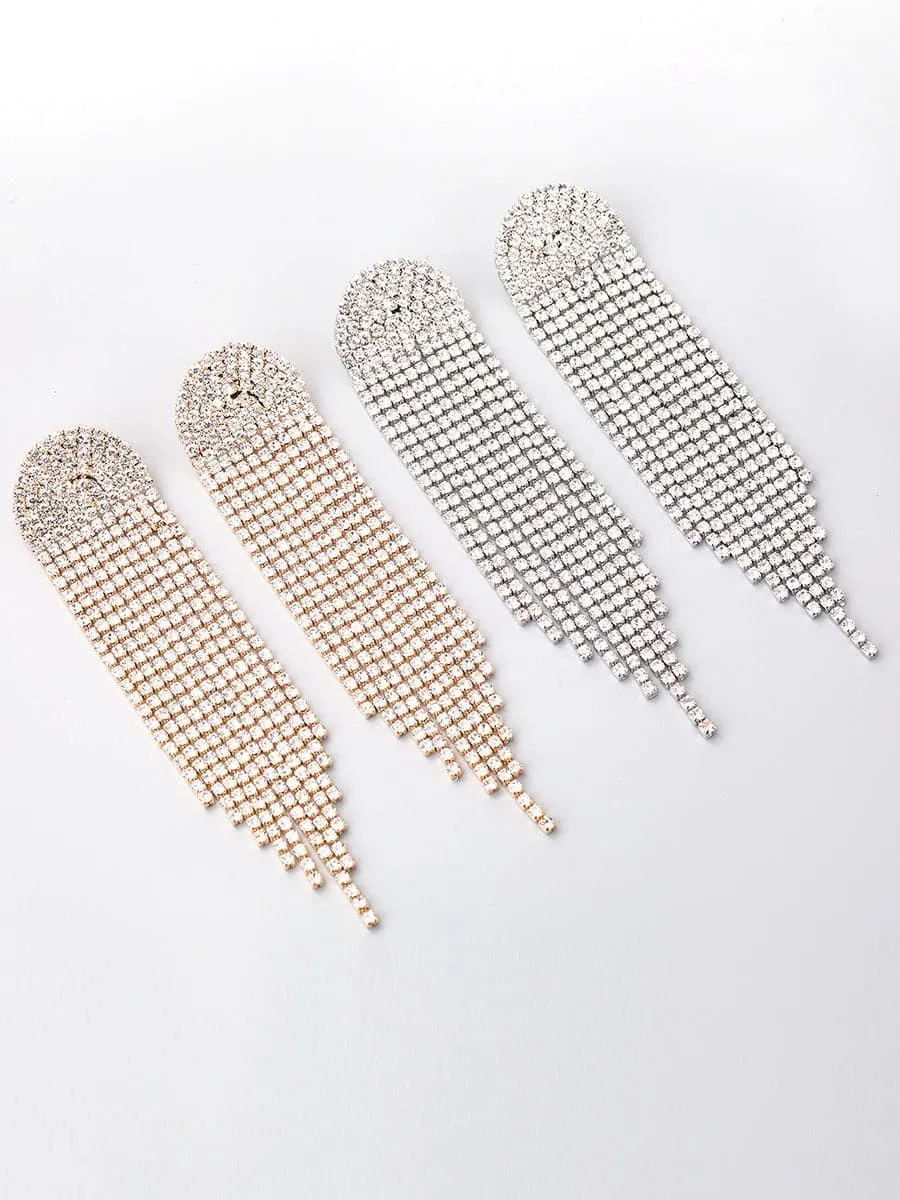 Chain Alloy Inlay Stone Long Tassel Earrings MSE101023