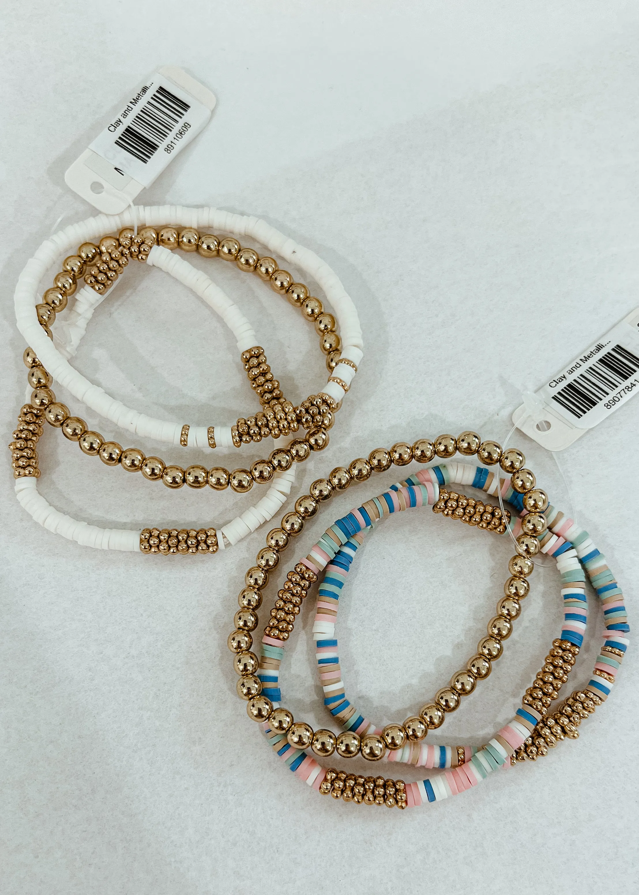 Clay and Metallic Beaded Bracelets