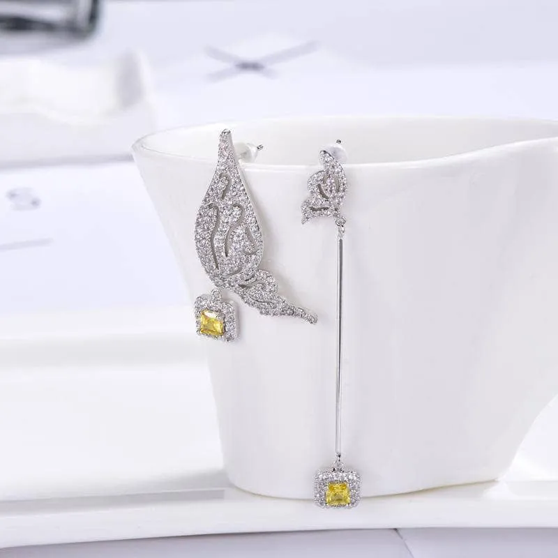 Created Diamond Asymmetrical Wing Fashionable Earrings