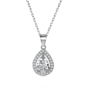 Cubic Zirconia Pear Halo Pendant Necklace