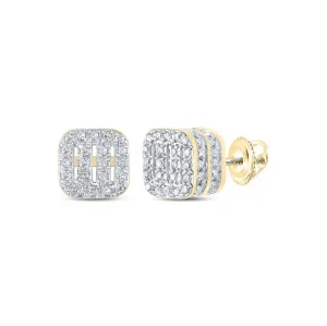 Cushion Bars Double 3D Diamond Earrings .33cttw 10K Yellow Gold