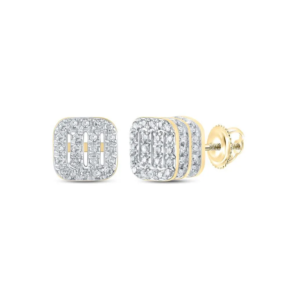 Cushion Bars Double 3D Diamond Earrings .33cttw 10K Yellow Gold