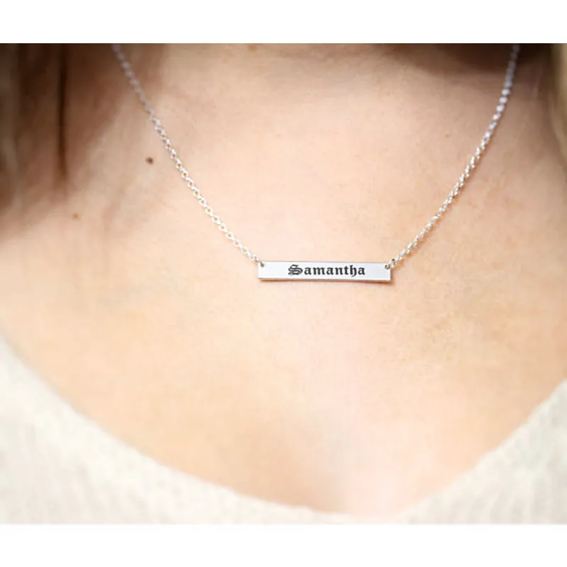 Custom Personalized Bar Necklace Women Men