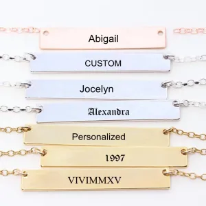 Custom Personalized Bar Necklace Women Men