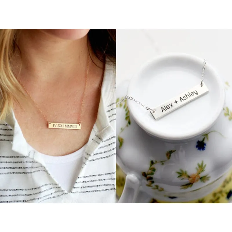 Custom Personalized Bar Necklace Women Men