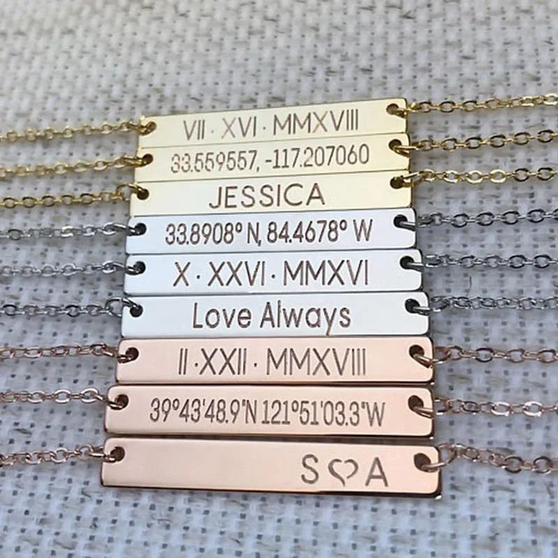 Custom Personalized Bar Necklace Women Men