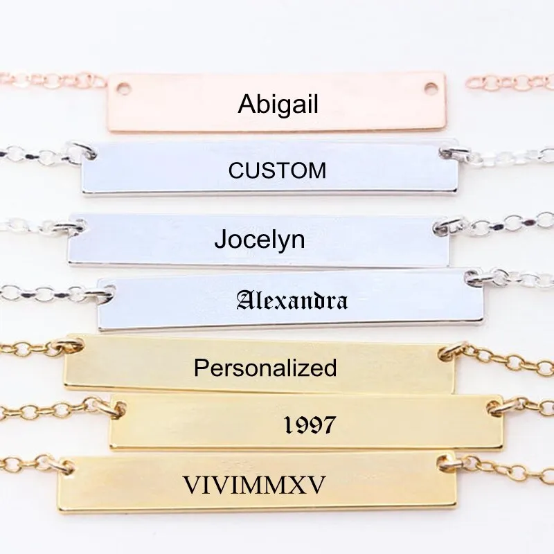 Custom Personalized Bar Necklace Women Men