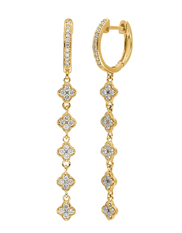 Diamond Earrings - 10ct Yellow Gold Diamond Set Drop Earrings - 784307