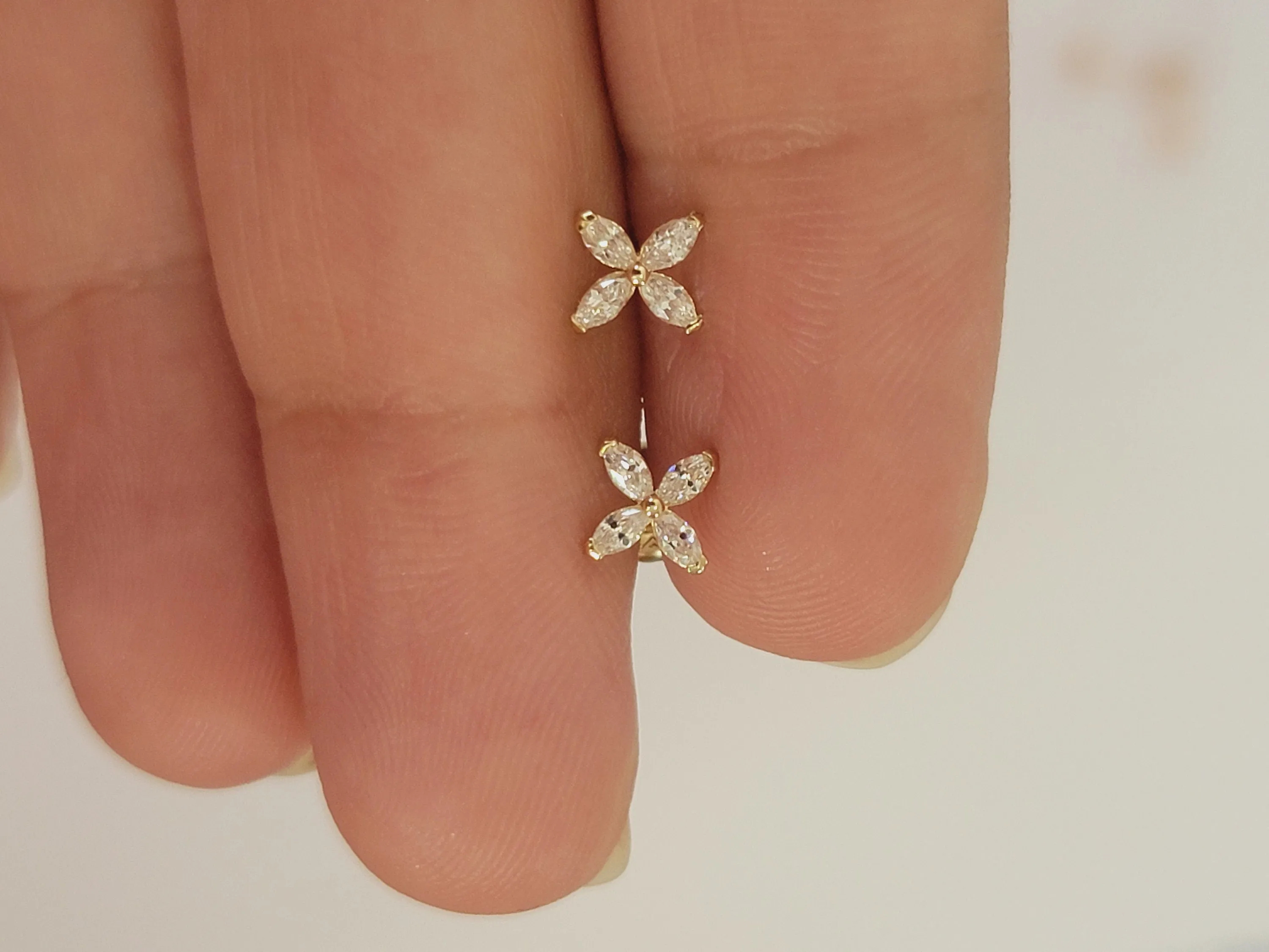 Diamond Earrings, 14k Gold Earrings, Minimalist Earrings, Marquise Earrings, Studs Earrings, Tiny Studs Earrings, Flower Earrings, Gift