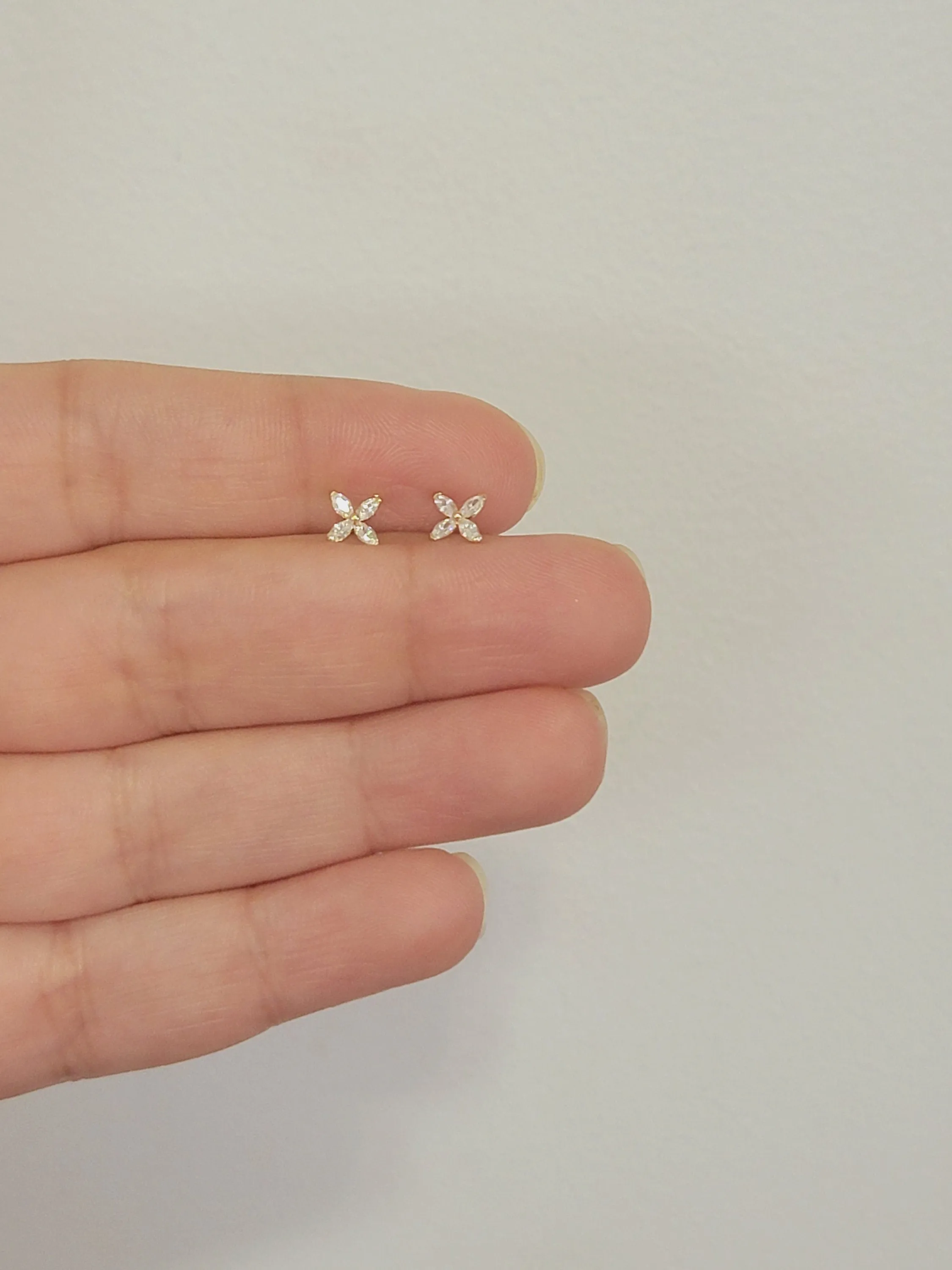 Diamond Earrings, 14k Gold Earrings, Minimalist Earrings, Marquise Earrings, Studs Earrings, Tiny Studs Earrings, Flower Earrings, Gift