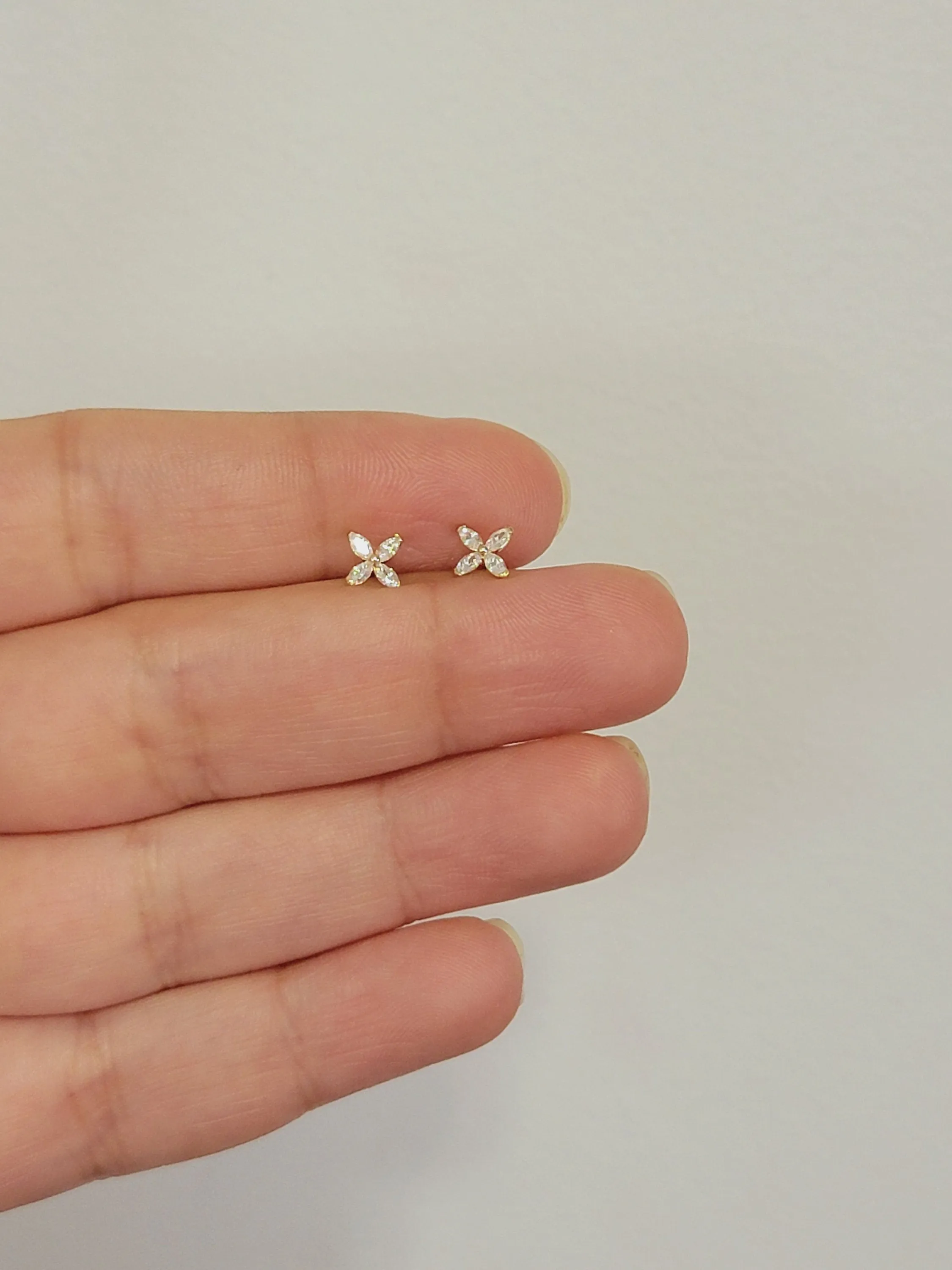 Diamond Earrings, 14k Gold Earrings, Minimalist Earrings, Marquise Earrings, Studs Earrings, Tiny Studs Earrings, Flower Earrings, Gift