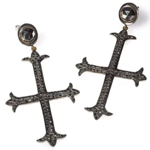 Edgy Black Diamond Cross Earrings