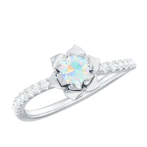 Ethiopian Opal Flower Engagement Ring with Diamond