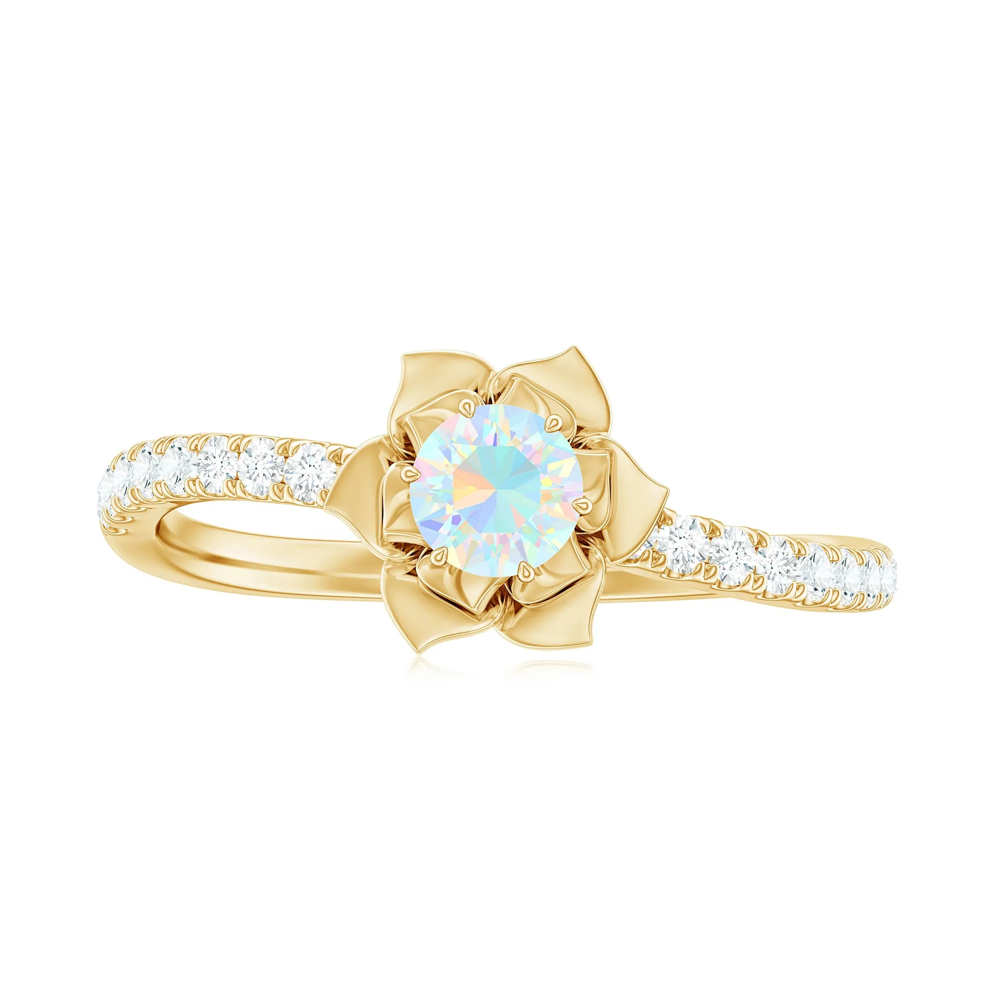 Ethiopian Opal Flower Engagement Ring with Diamond