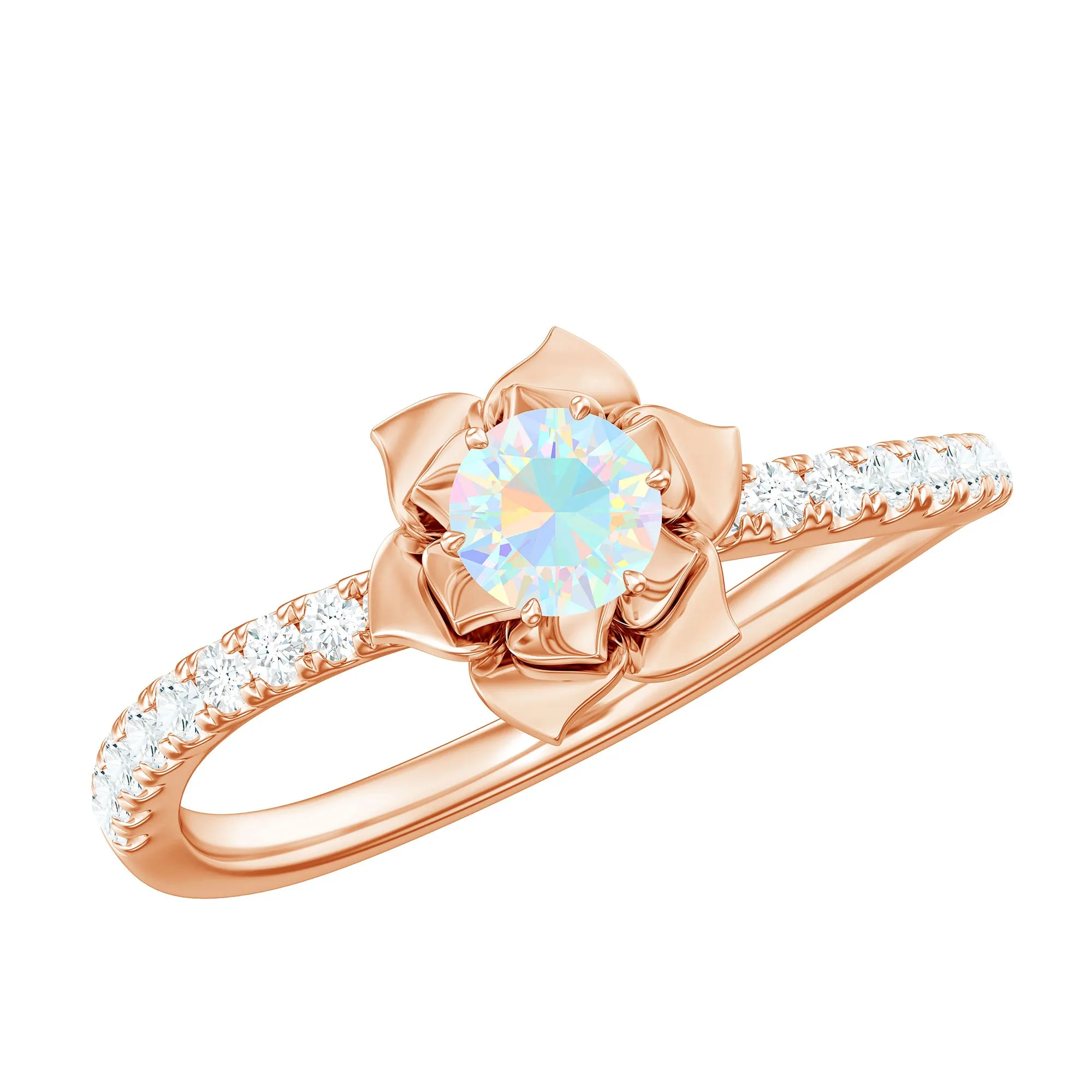 Ethiopian Opal Flower Engagement Ring with Diamond