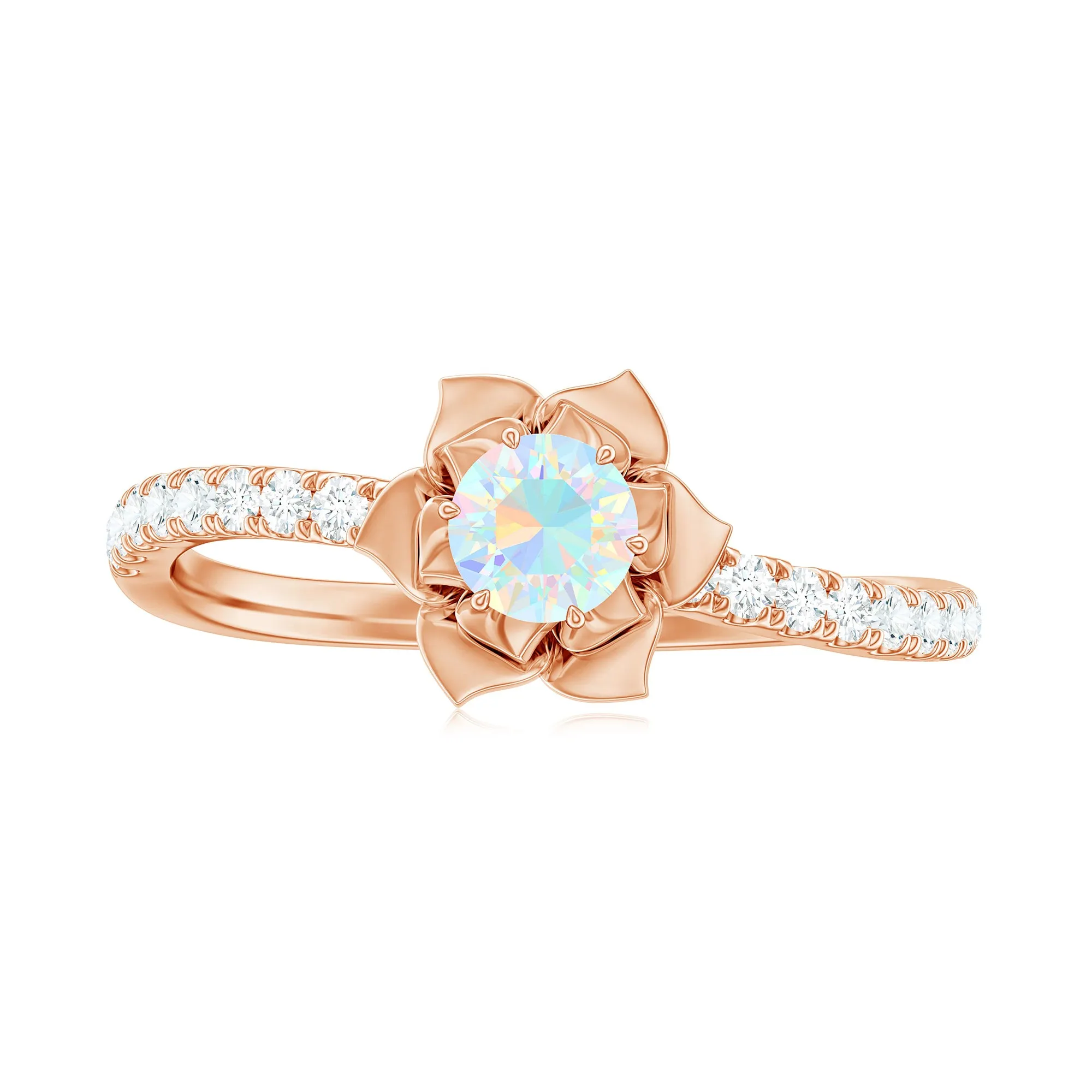 Ethiopian Opal Flower Engagement Ring with Diamond