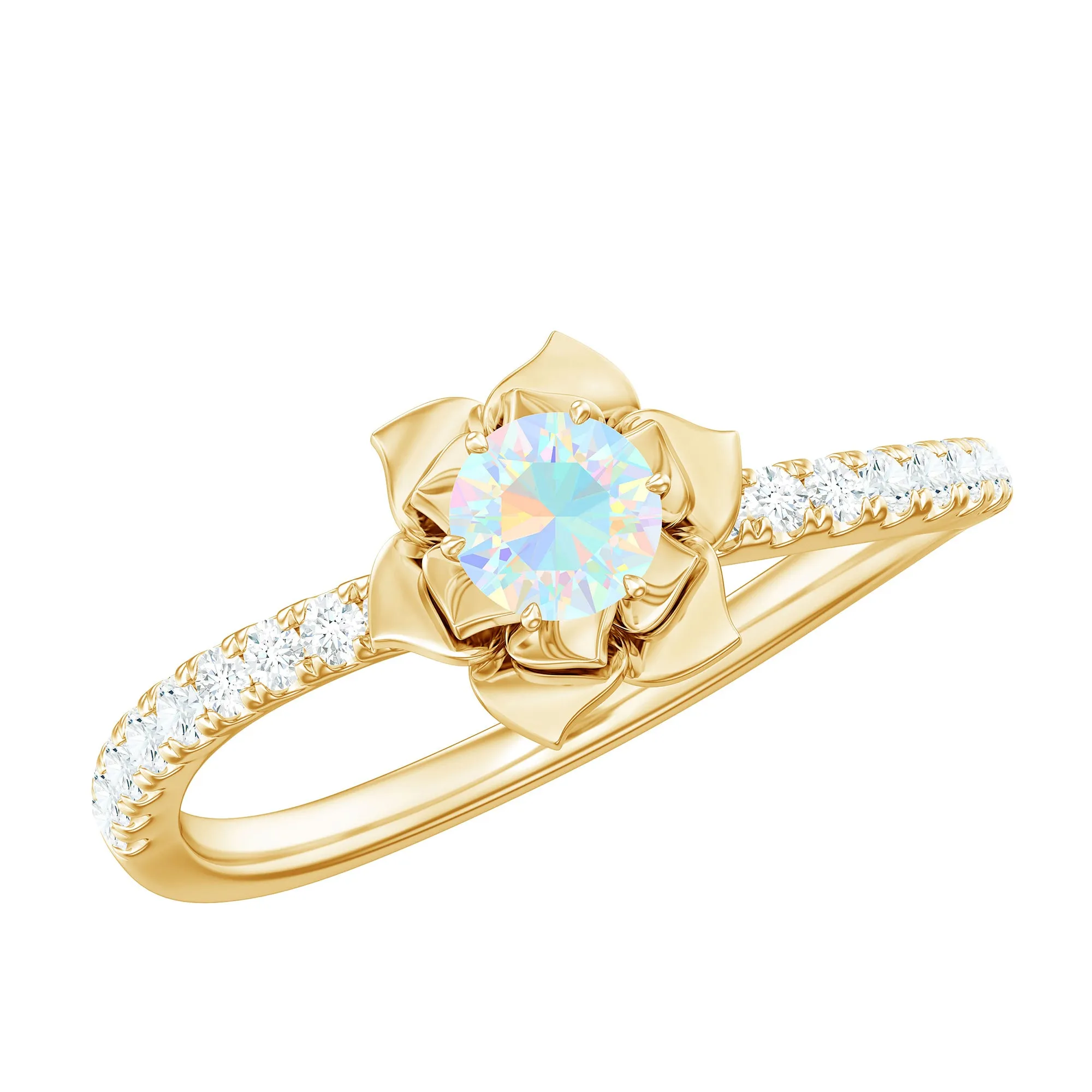 Ethiopian Opal Flower Engagement Ring with Diamond